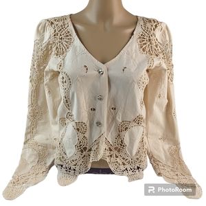 Martin McCrea Couture Top Womens Sz S Crochet Lace Flattering Crop Cut Blouse